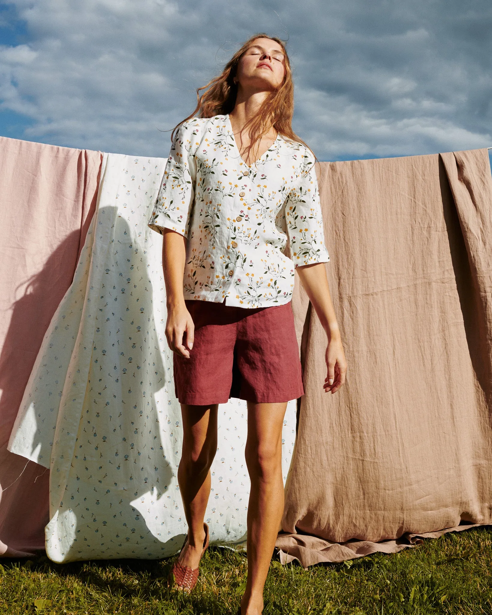 CU: CUSTOMIZED MAIN casual linen shorts (Size: S; Color: Charcoal Blue)