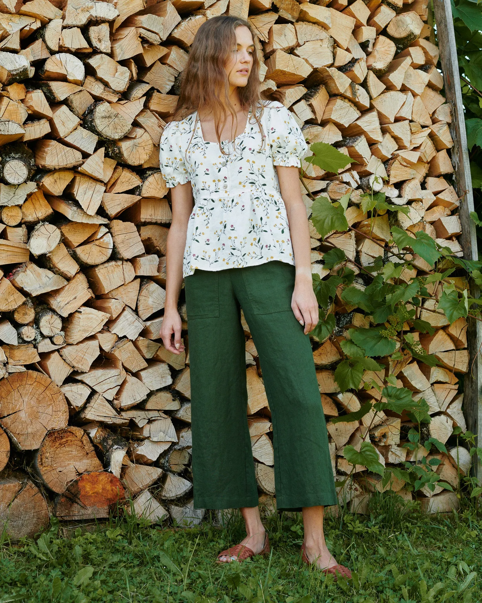 CU: CUSTOMIZED PUGLIA straight cut cropped linen pants (Size: XS; Color: Deepest Black)