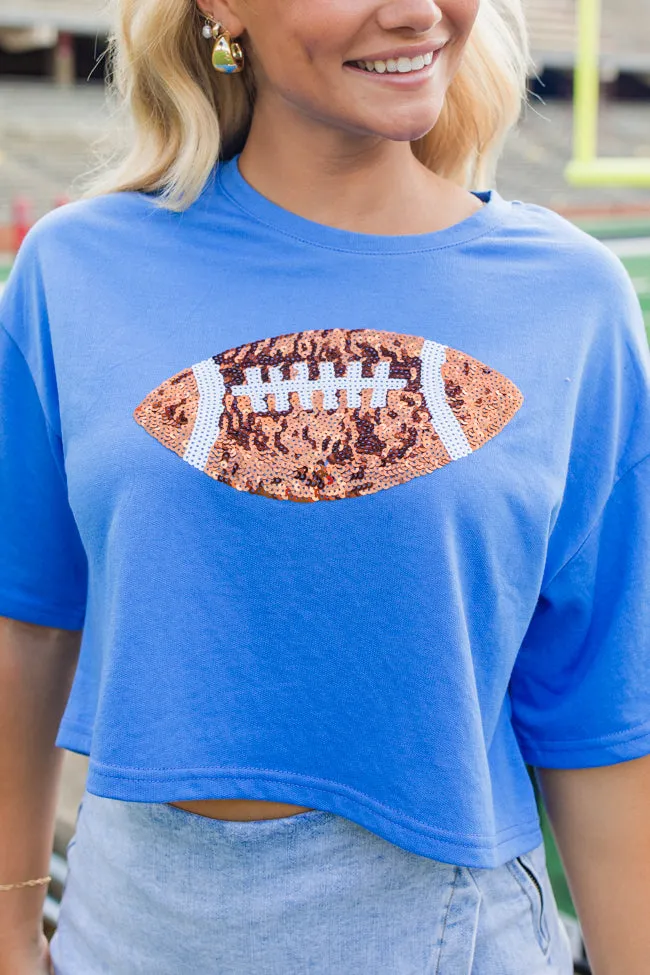 End Zone Elegance Blue Football Sequin Tee FINAL SALE
