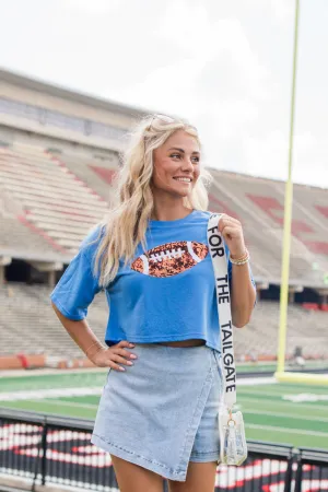 End Zone Elegance Blue Football Sequin Tee FINAL SALE