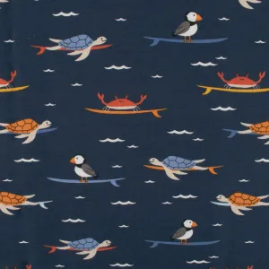 EUROPEAN - Cotton French Terry Print  - Turtles - Navy