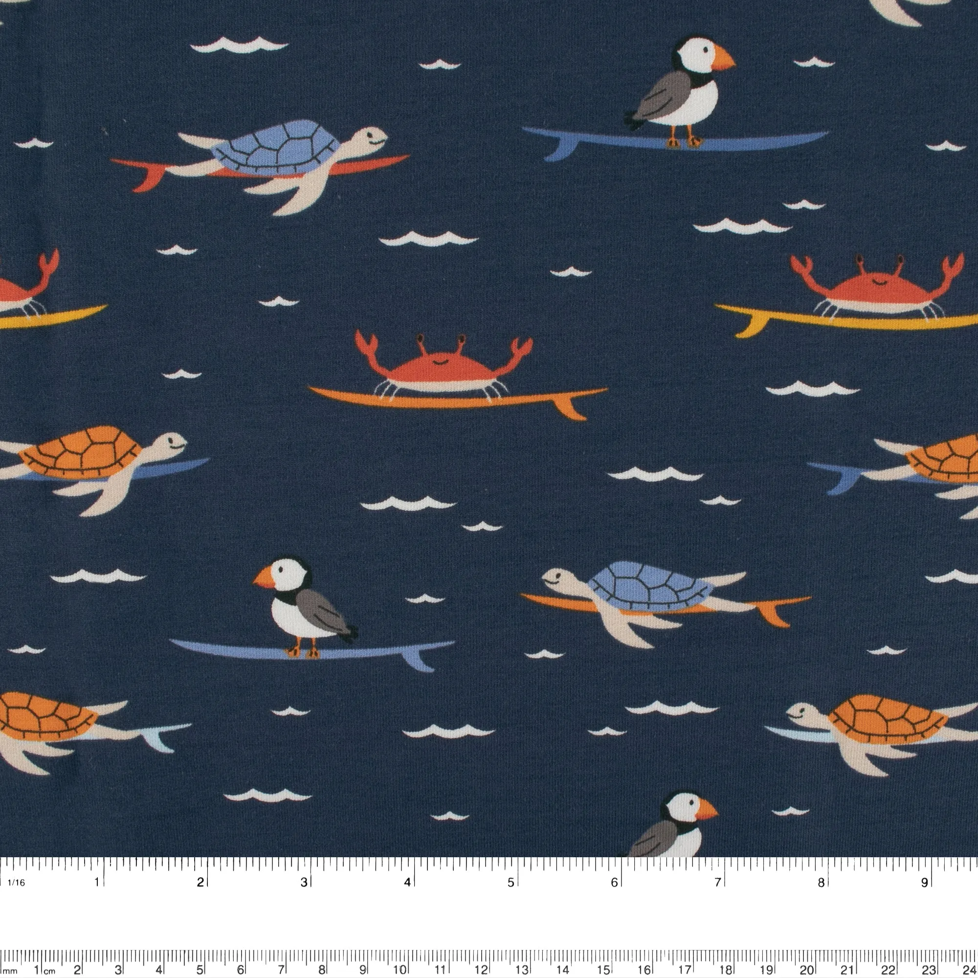 EUROPEAN - Cotton French Terry Print  - Turtles - Navy