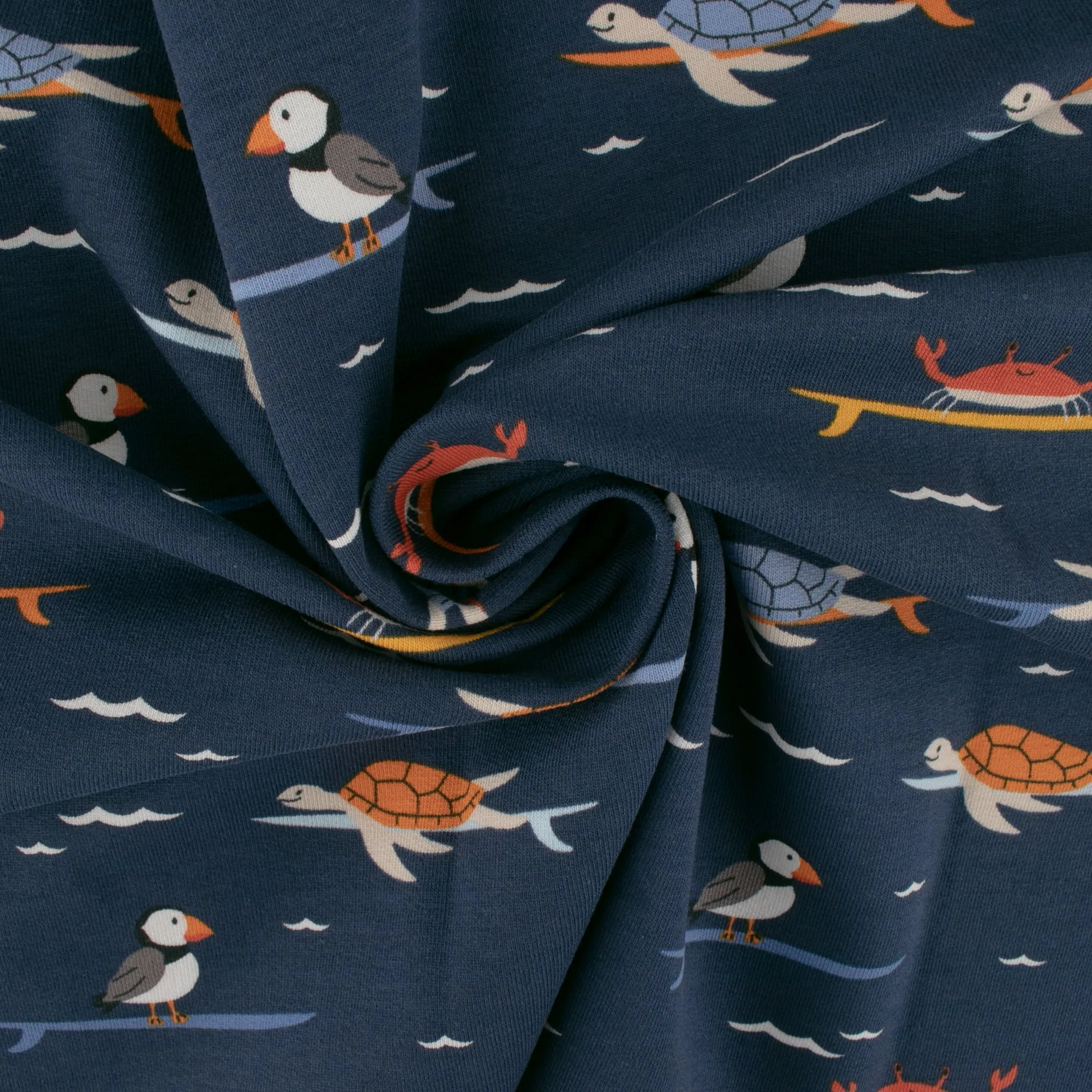EUROPEAN - Cotton French Terry Print  - Turtles - Navy
