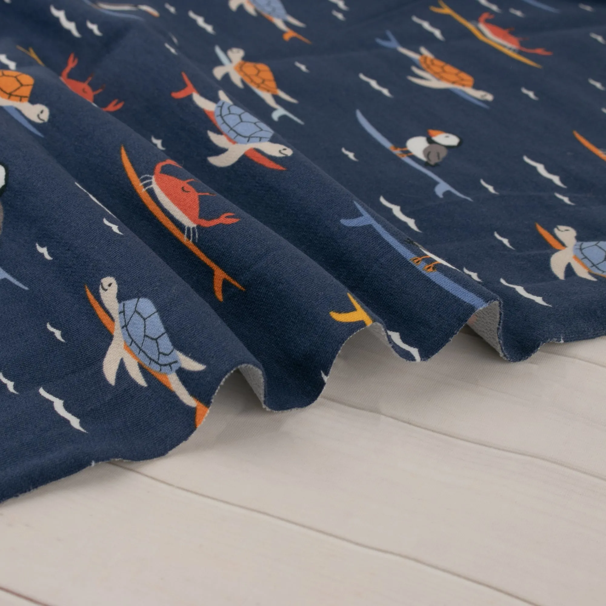 EUROPEAN - Cotton French Terry Print  - Turtles - Navy