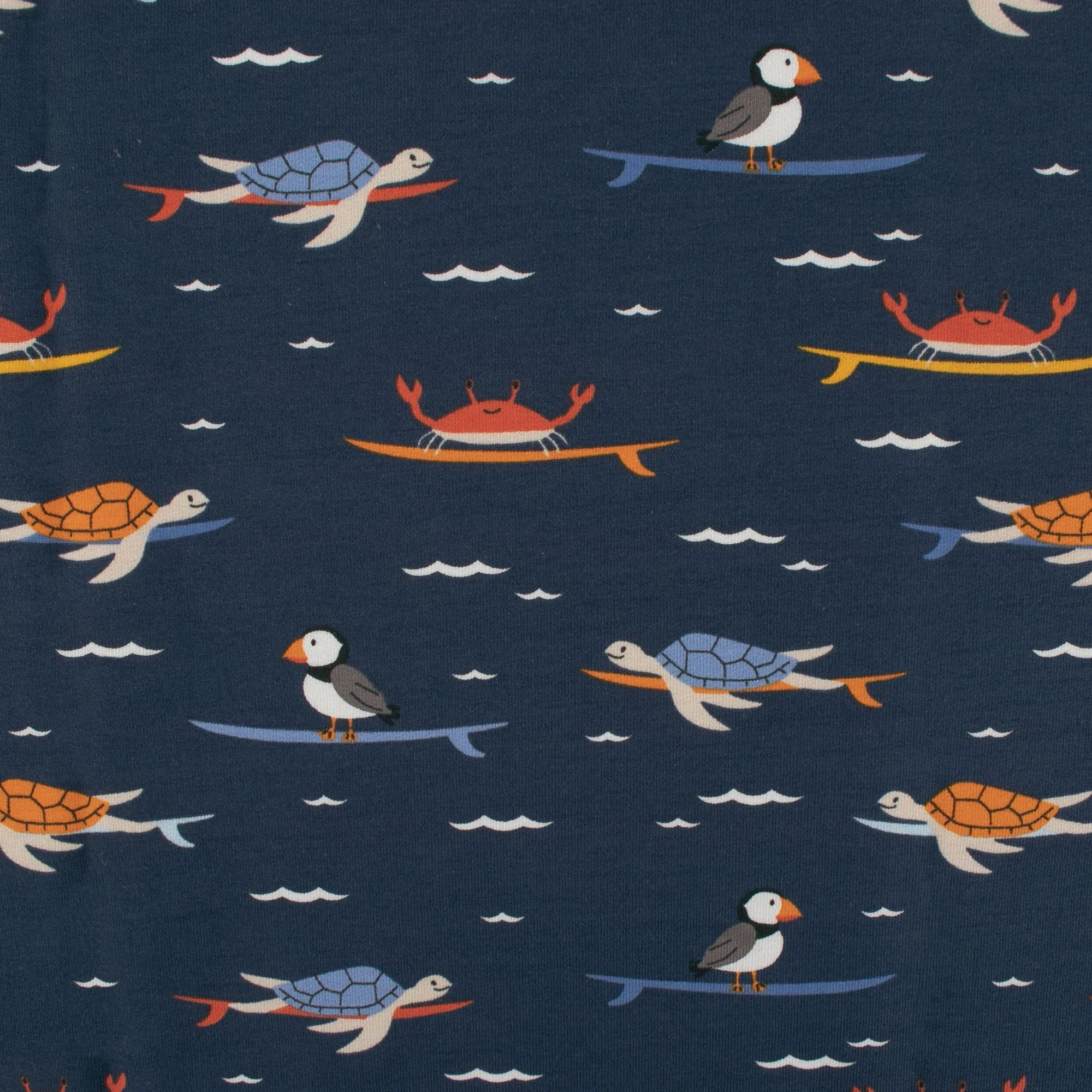 EUROPEAN - Cotton French Terry Print  - Turtles - Navy