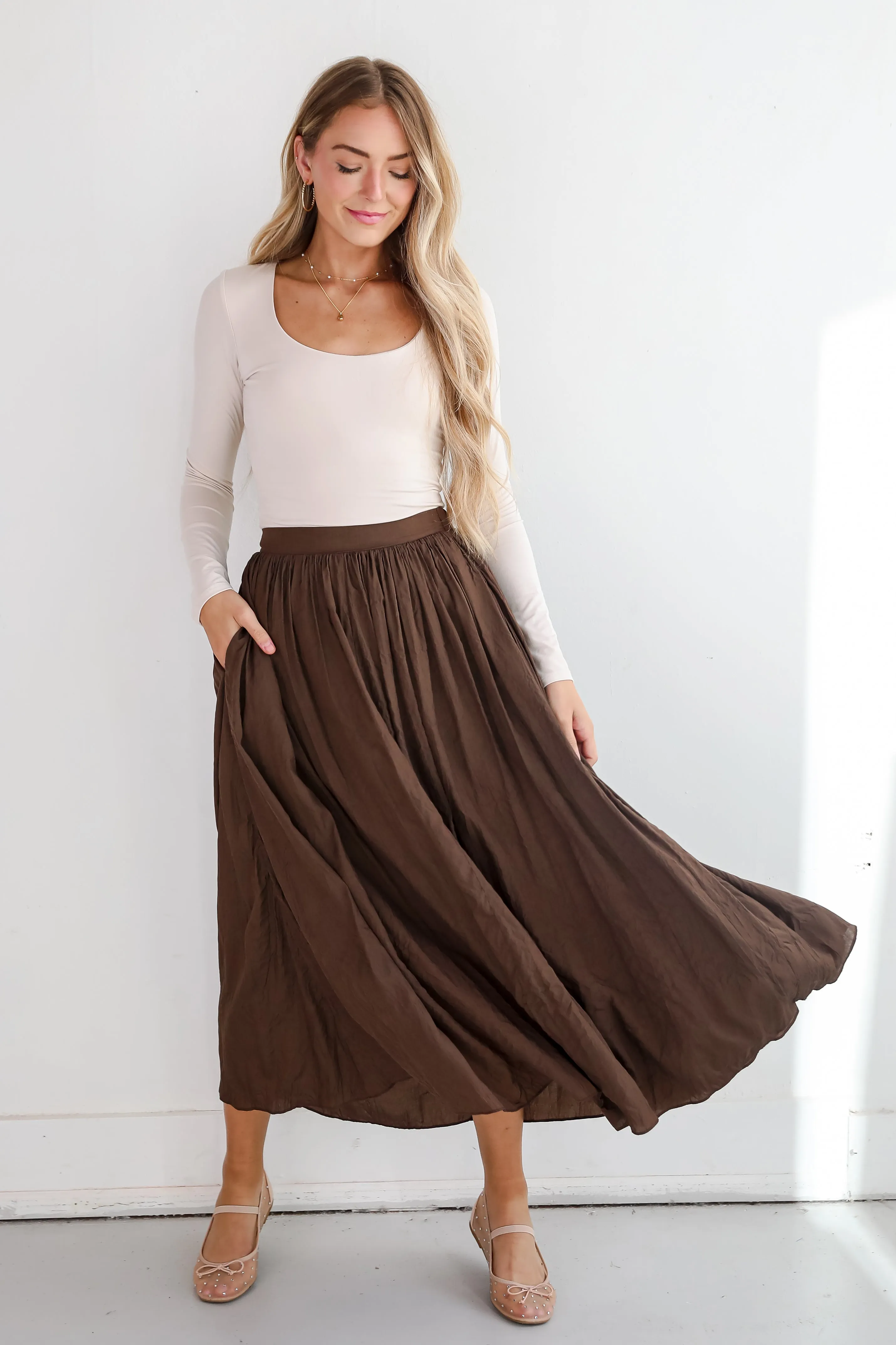 FINAL SALE - Truly Profound Brown Maxi Skirt