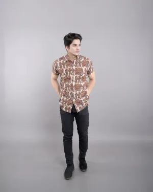 Firangi Yarn Mens Hand Block Printed Shirt - Beige
