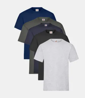 Fruit of The Loom Men's Original Short Sleeve T-Shirt Pack of 5 Black/Navy/Heather Grey/Light Graphite/Deep Navy