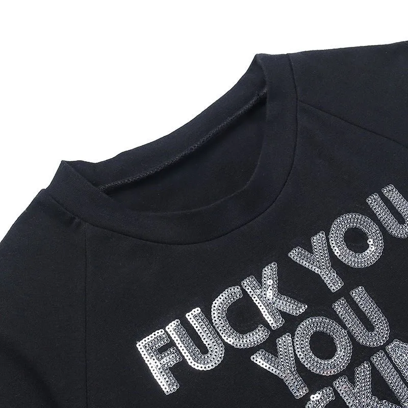 FUUFF Round Neck Glitter Short Sleeve T-Shirt