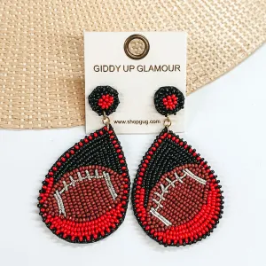 Game Day Ready Beaded Teardrop Earrings in Black and Red