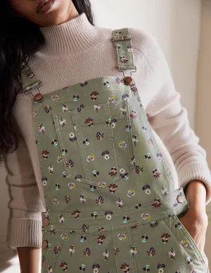 Girlfriend Dungarees-Pale Khaki, Dainty Floral