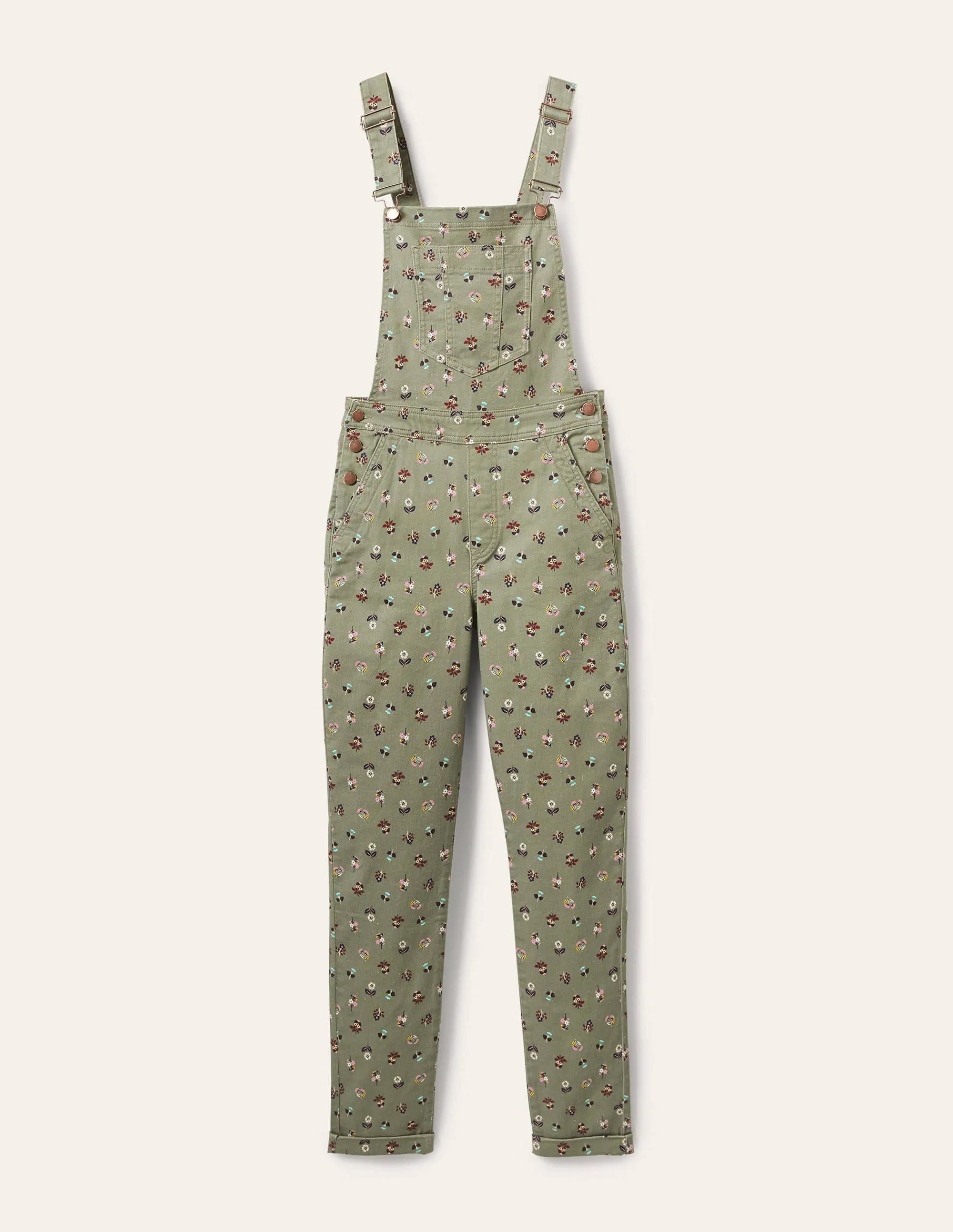 Girlfriend Dungarees-Pale Khaki, Dainty Floral