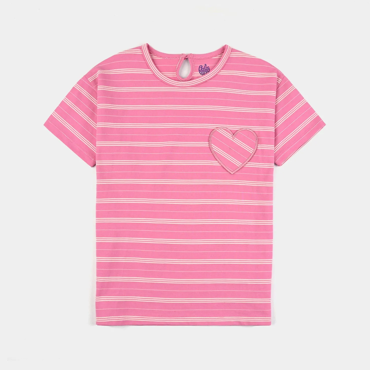 Girls Yarn Dyed T-Shirt H/S HEART POCKET-Hot Pink