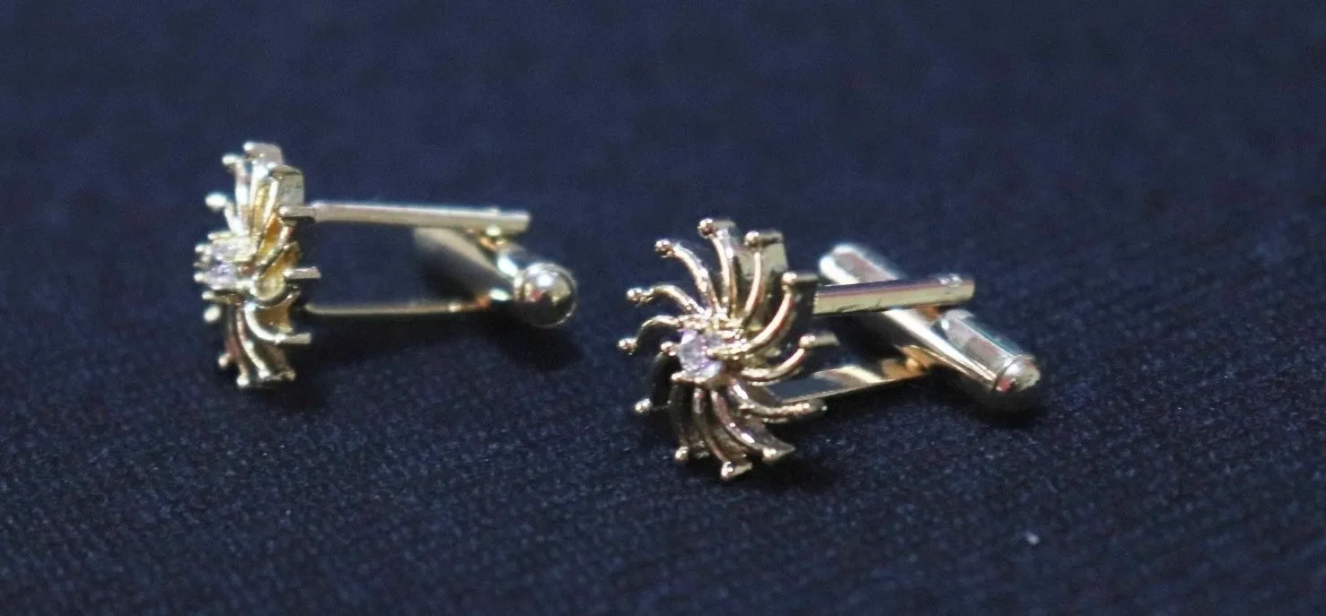 Golden Crystal Sun Designer Metallic Cufflinks