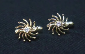 Golden Crystal Sun Designer Metallic Cufflinks