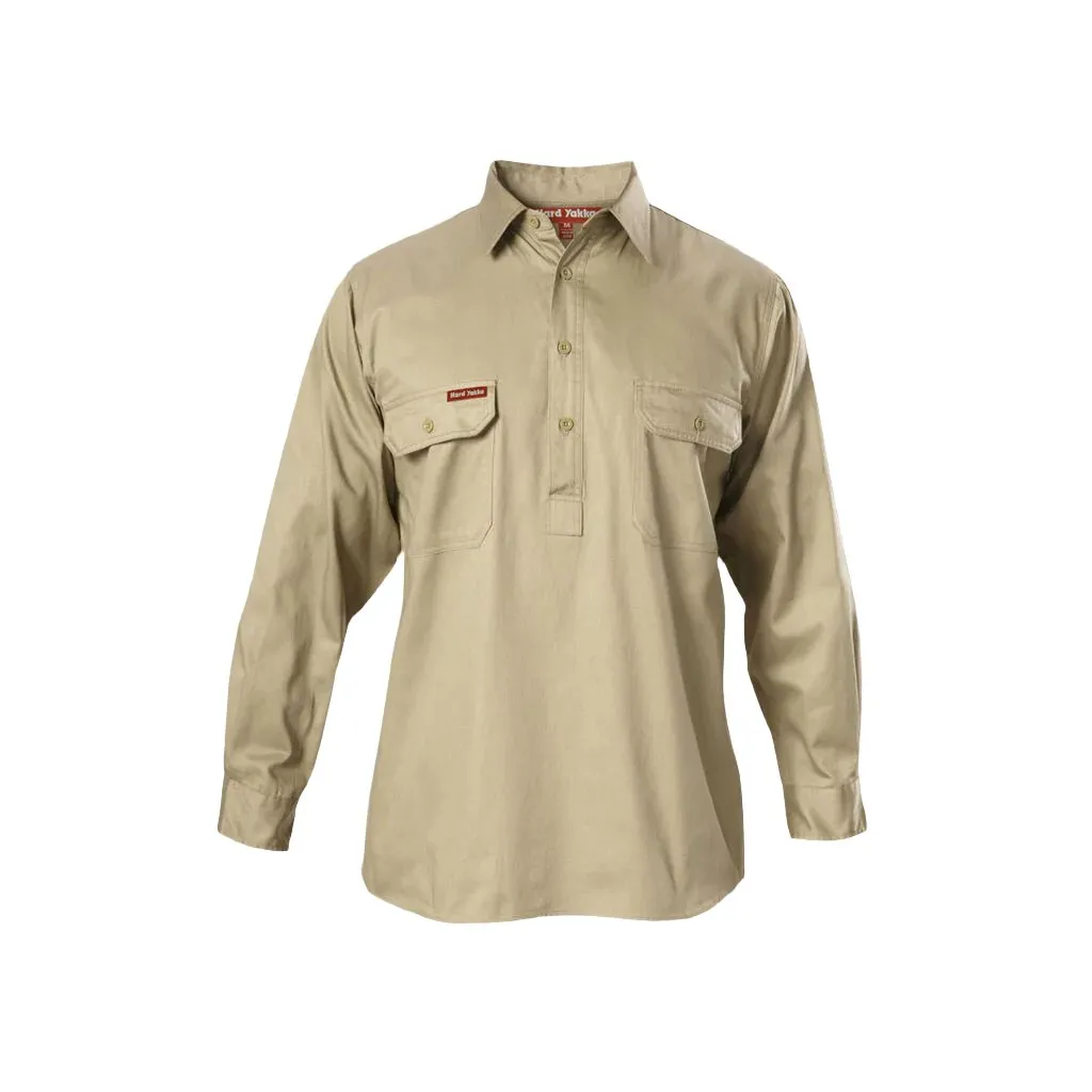 Hard Yakka Long Sleeve Closed Front Cotton Drill Work Shirt (Y07530)