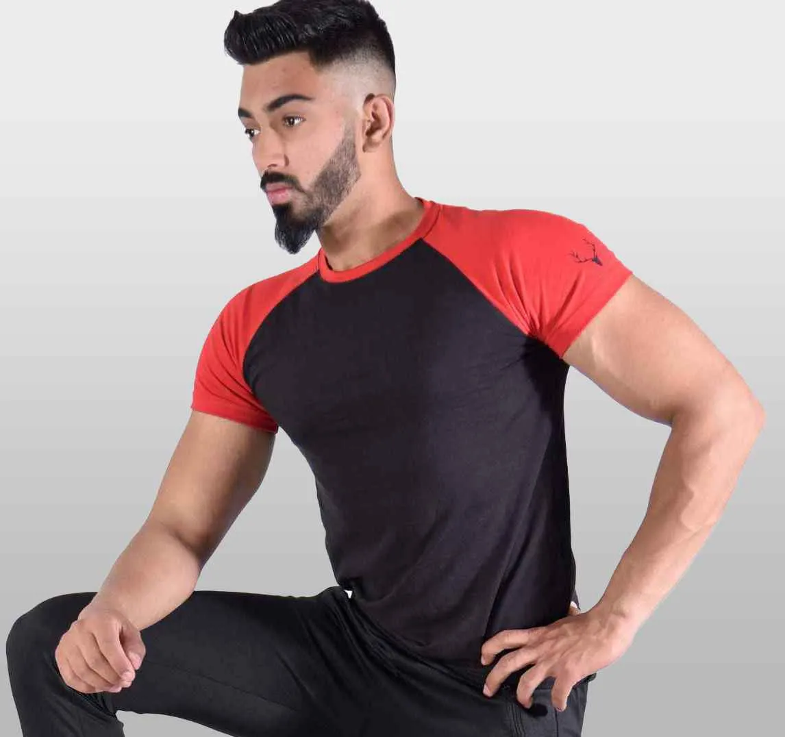 Hawk Raglan Cotton Tee (Red & Black)