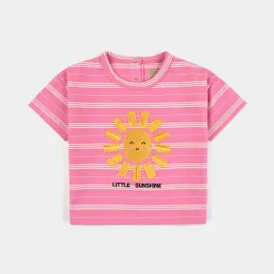 Infant Girls Yarn Dyed T-Shirt LITTLE SUNSHINE-Hot Pink