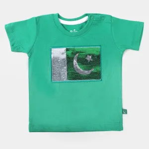 Infant Unisex T-Shirt Applique Flag-Fern Green