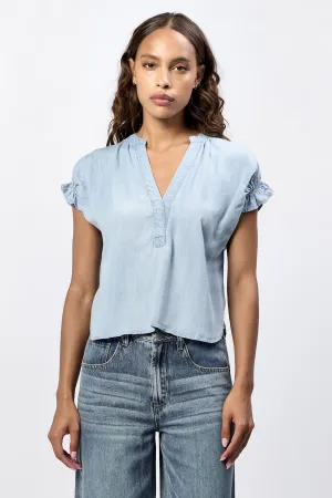JULIA V NECK SHORT SLEEVE RELAXED FIT TOP CAROLINA BLUE