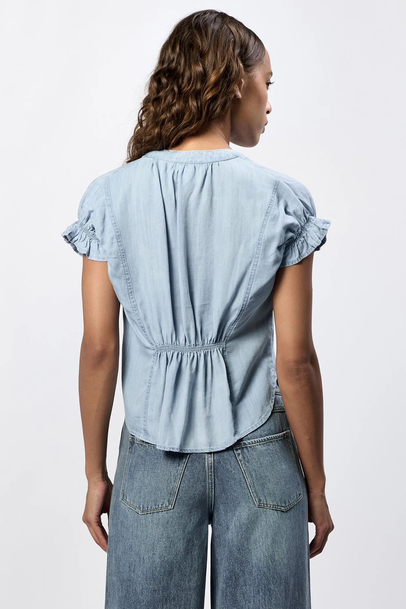JULIA V NECK SHORT SLEEVE RELAXED FIT TOP CAROLINA BLUE