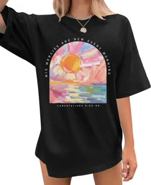LAZYCHILD Christian Shirts for Women: Vintage Oversized Faith T-Shirt Bible Verse Graphic Tees Floral Religious Tops