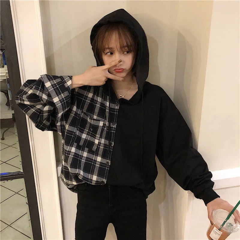 Long Sleeve Shirts Plaid Hooded Style