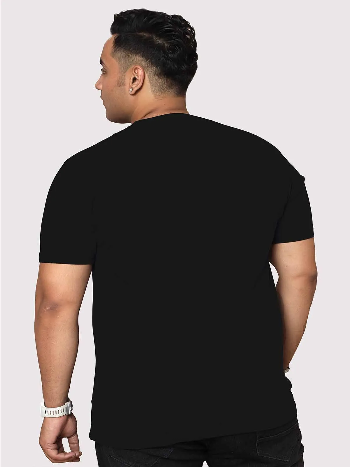 Men Plus Size Black Tiger Head Printed Round Neck T-Shirt
