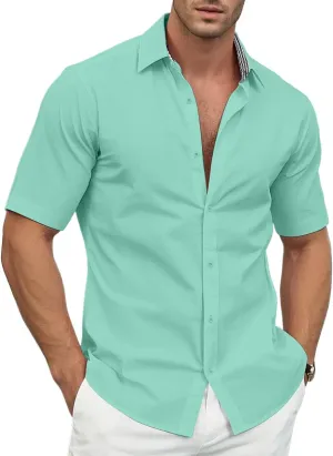 Men's Linen Shirt Short Sleeve Casual Button Down Shirt for Men Summer Holiday Beach Shirt