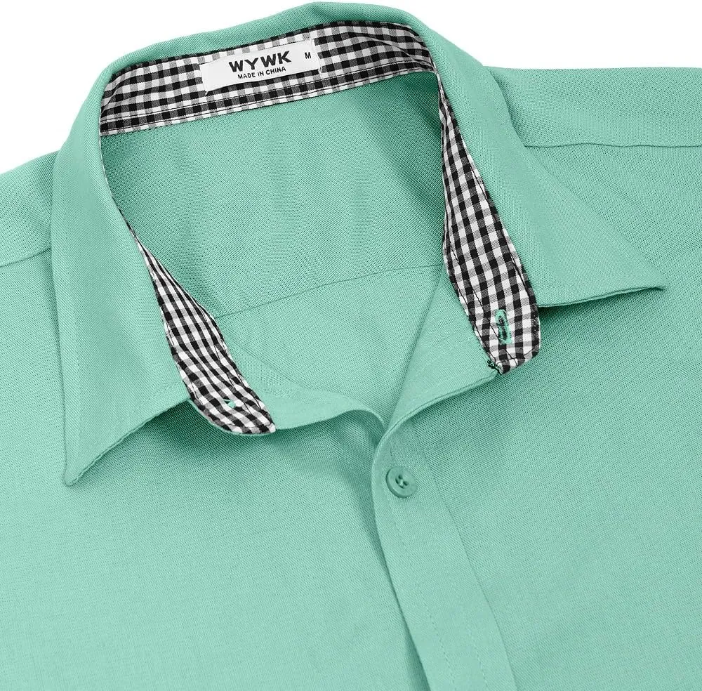 Men's Linen Shirt Short Sleeve Casual Button Down Shirt for Men Summer Holiday Beach Shirt