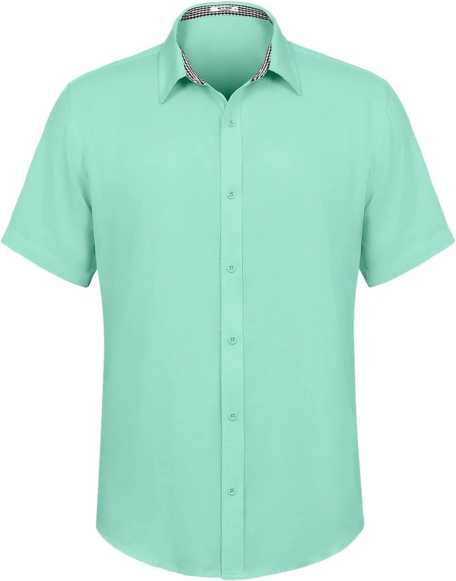 Men's Linen Shirt Short Sleeve Casual Button Down Shirt for Men Summer Holiday Beach Shirt