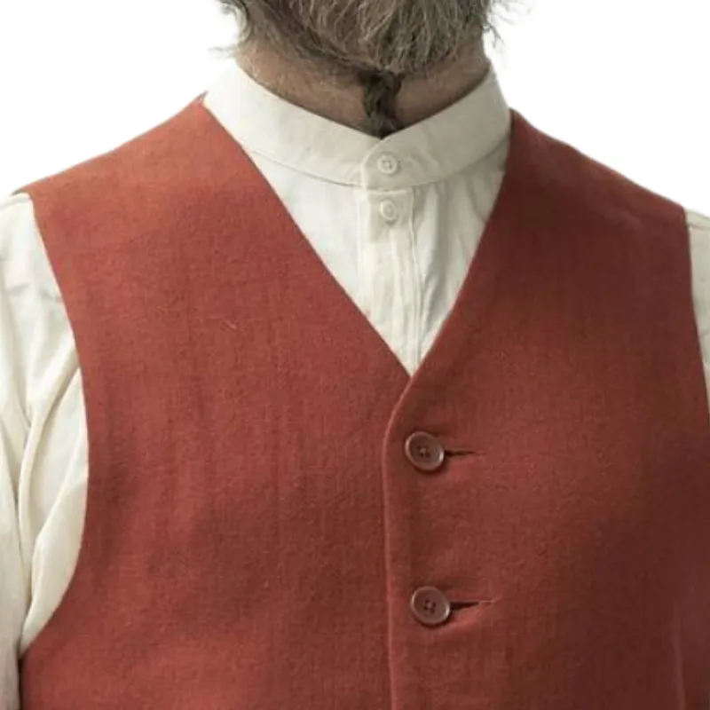 Men's Retro Trend Cotton and Linen V-neck Single-breasted Vest 28851336F