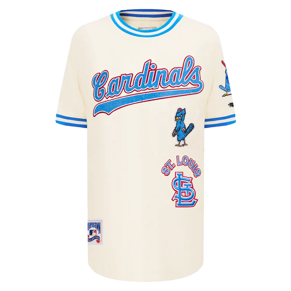 MLB ST. LOUIS CARDINALS RETRO CLASSIC BIG BOYS SHORT SLEEVE STRIPED RIB TOP (EGGSHELL/ UNIVERSITY BLUE)