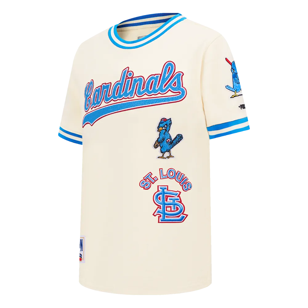 MLB ST. LOUIS CARDINALS RETRO CLASSIC BIG BOYS SHORT SLEEVE STRIPED RIB TOP (EGGSHELL/ UNIVERSITY BLUE)