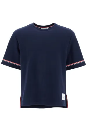 NAVY BLUE STRIPED COTTON T-SHIRT WITH WIDE NECK