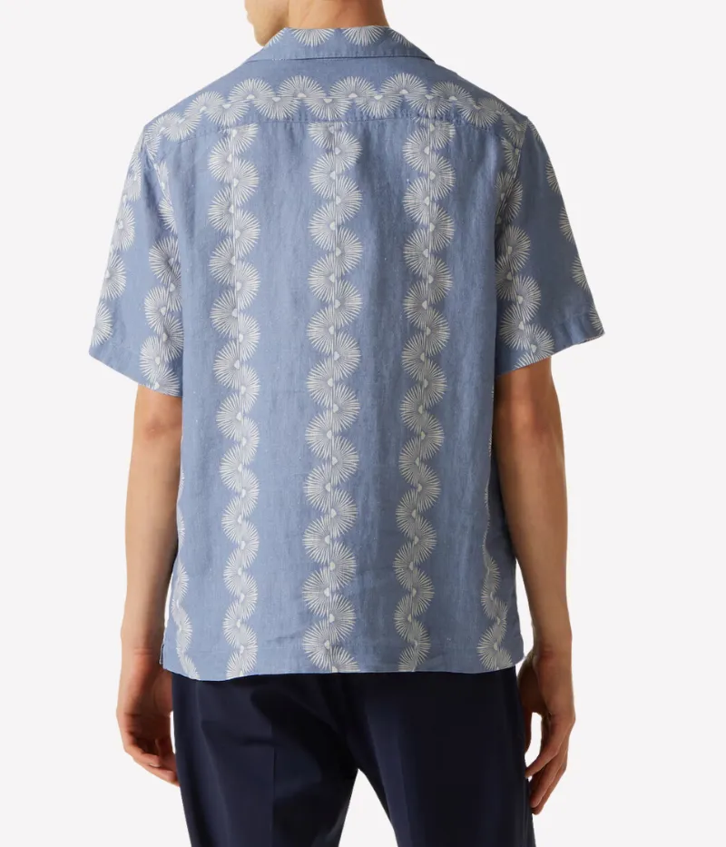 Roberto Linen Short Sleeve Geo Shirt in Denim Blue
