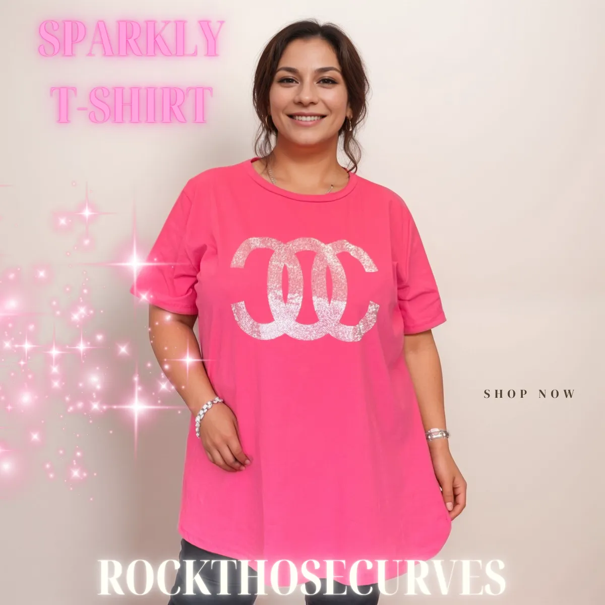 ROCKTHOSECURVES STUDDED SHORT SLEEVE COTTON T-SHIRT LONGER LENGTH