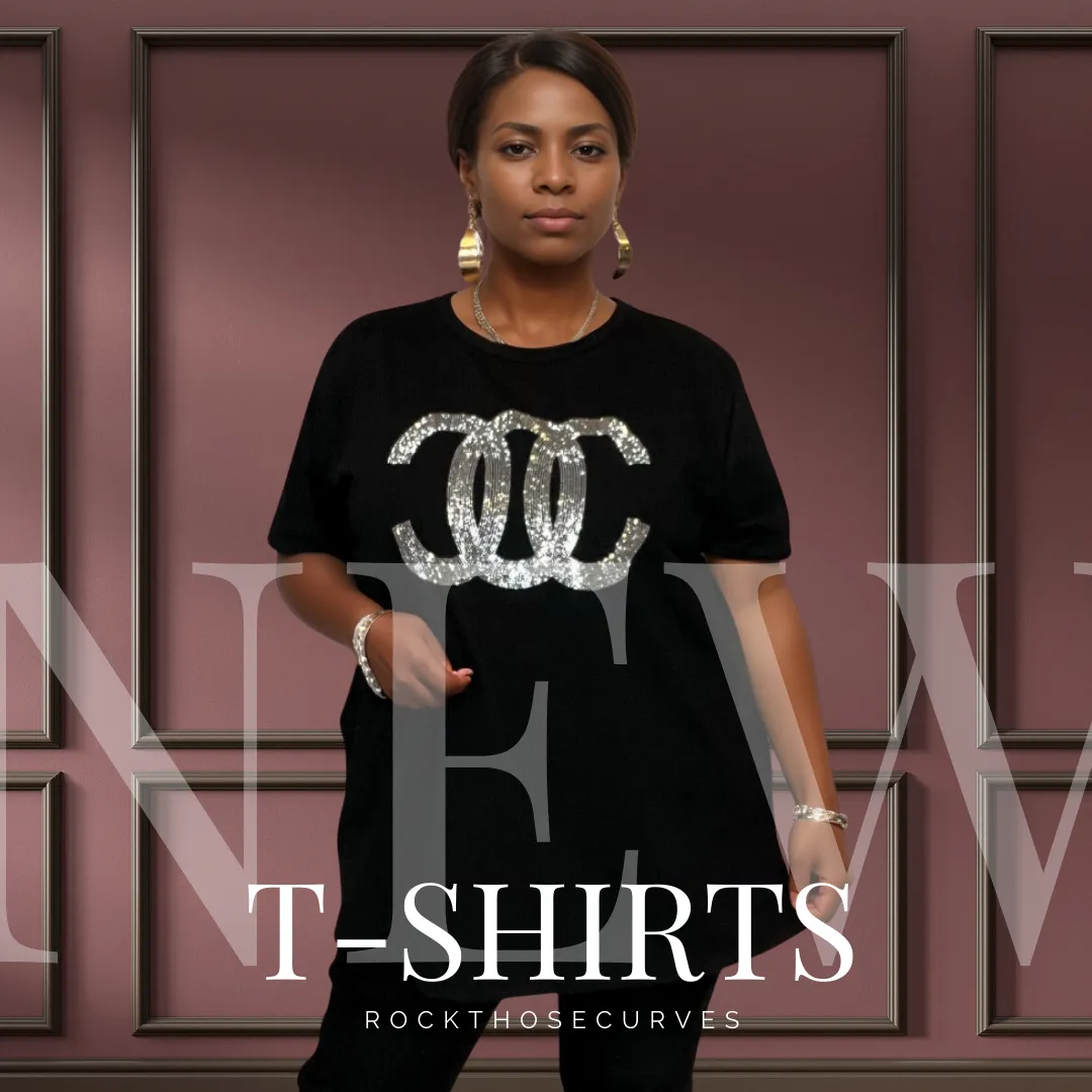 ROCKTHOSECURVES STUDDED SHORT SLEEVE COTTON T-SHIRT LONGER LENGTH