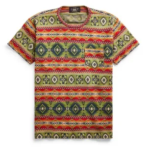 RRL by Ralph Lauren Pocket Crew Pattern T-Shirt Blue / Red Multi