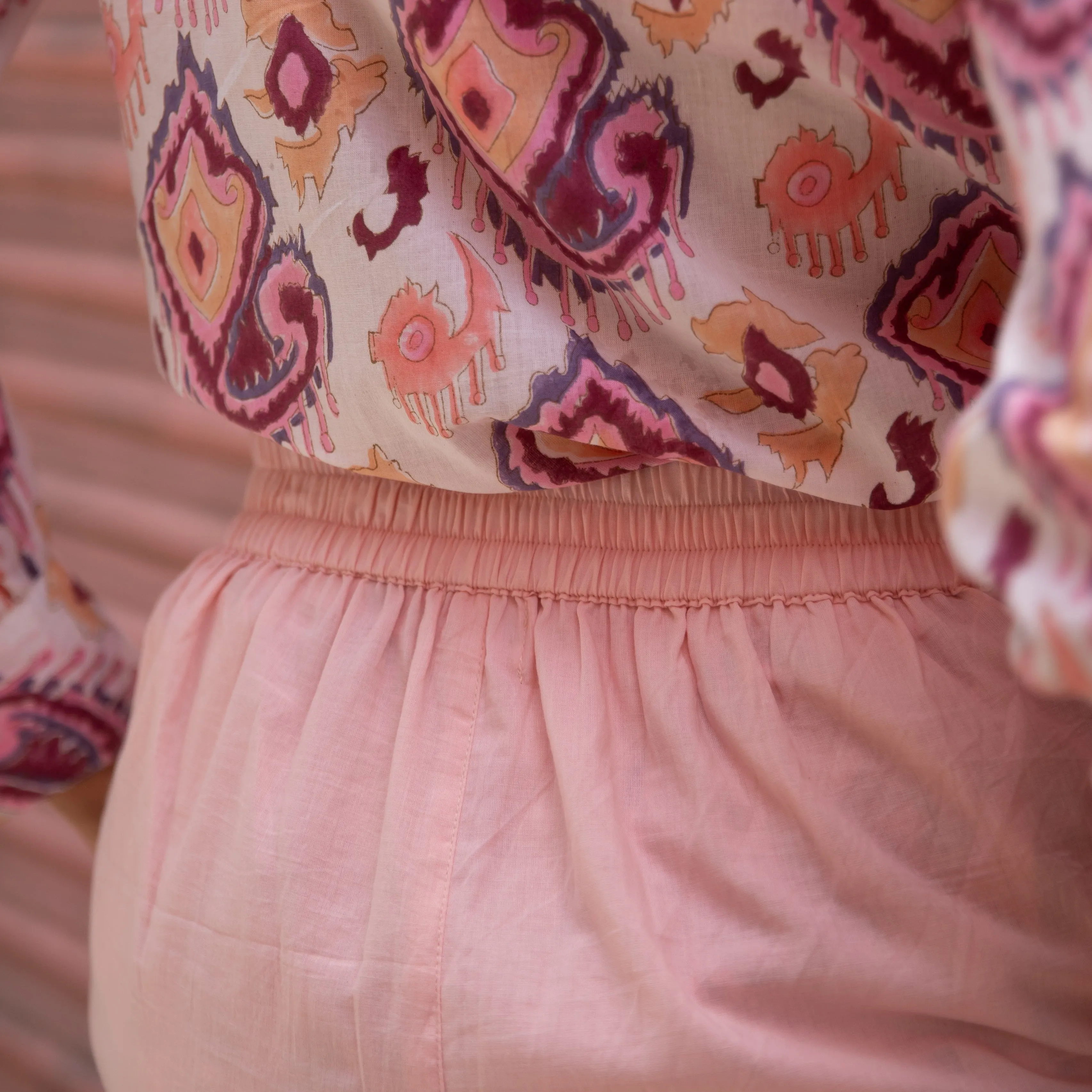 Ruhani White and Pink Ikat Blockprinted Shirt