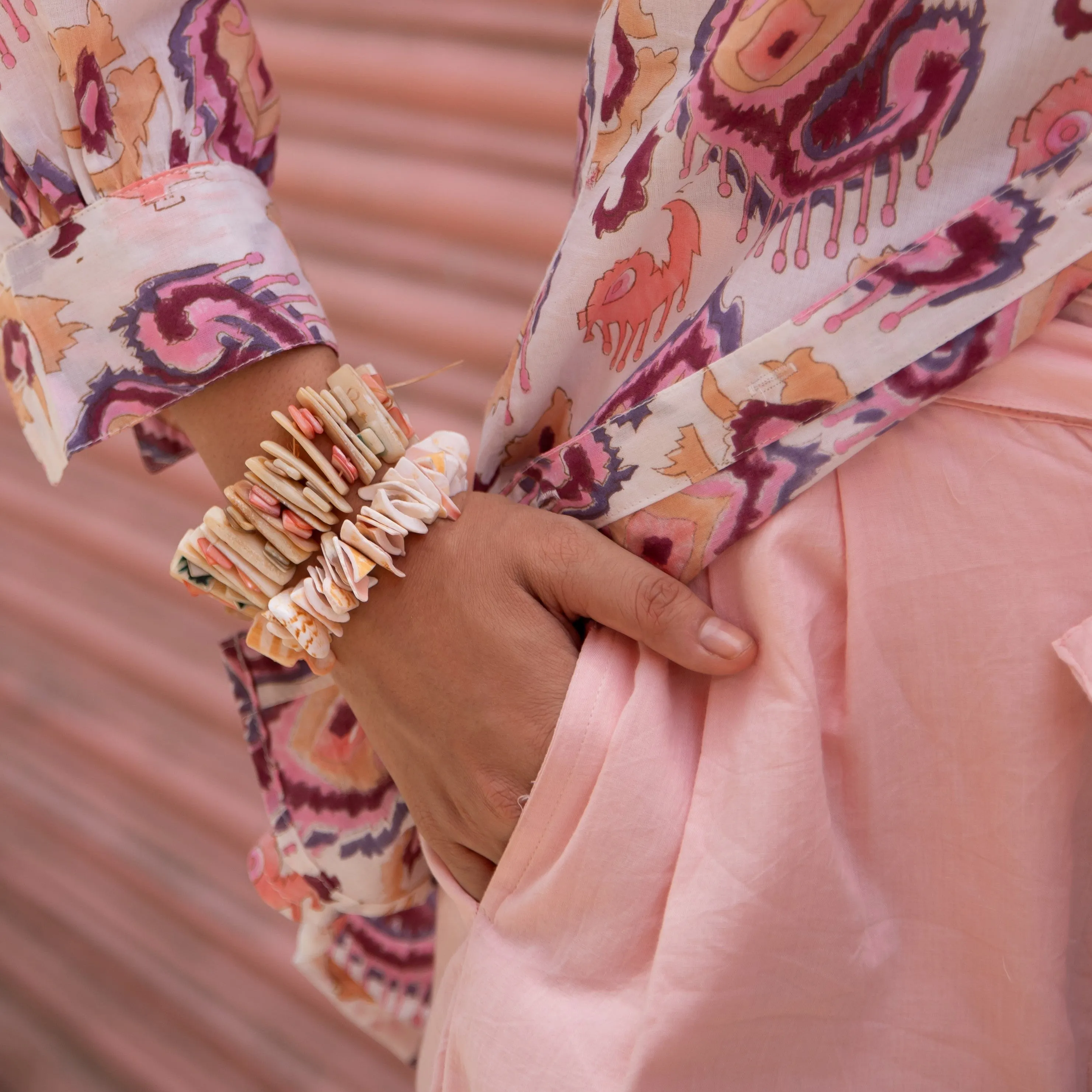 Ruhani White and Pink Ikat Blockprinted Shirt