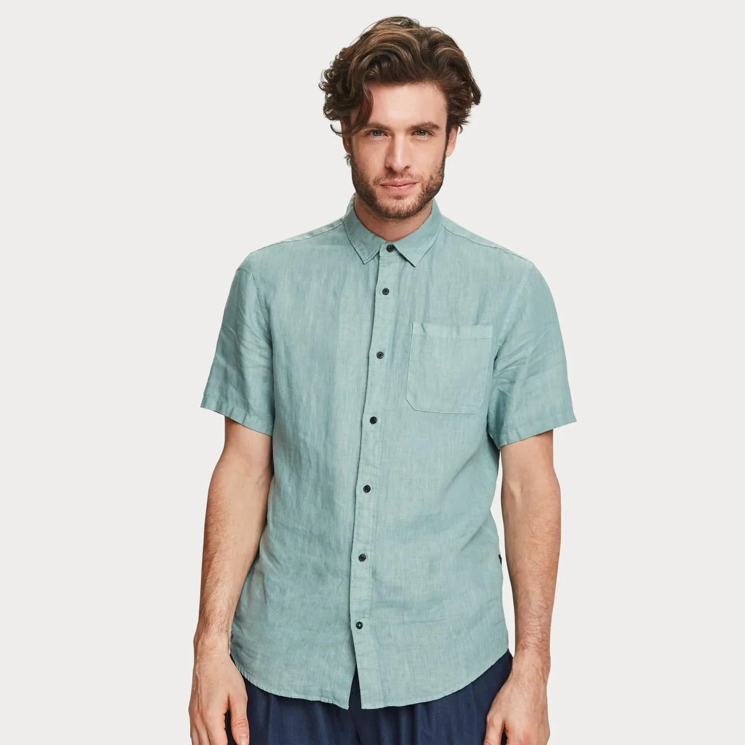 Short Sleeve Linen Shirt (Emerald)