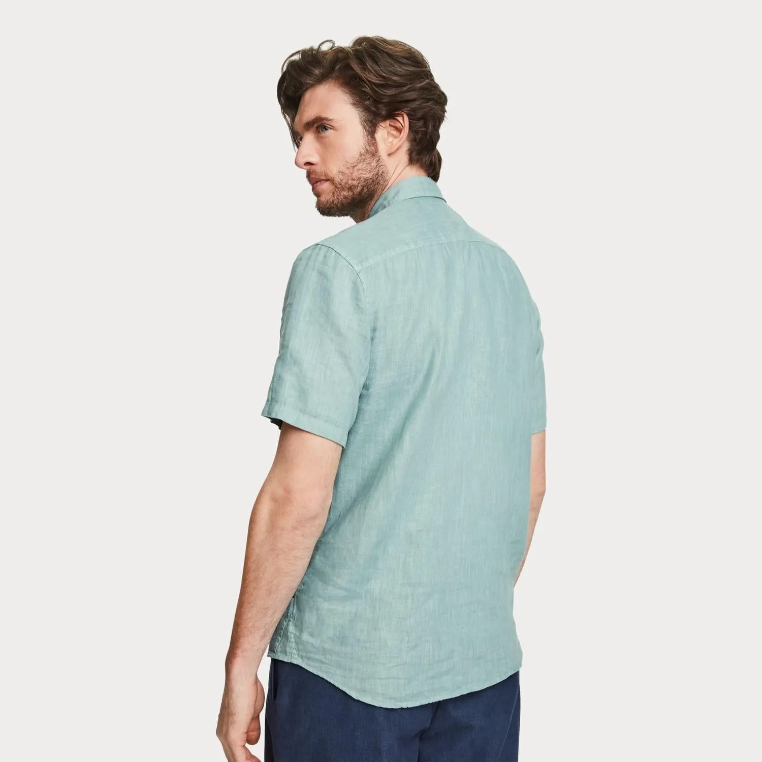 Short Sleeve Linen Shirt (Emerald)