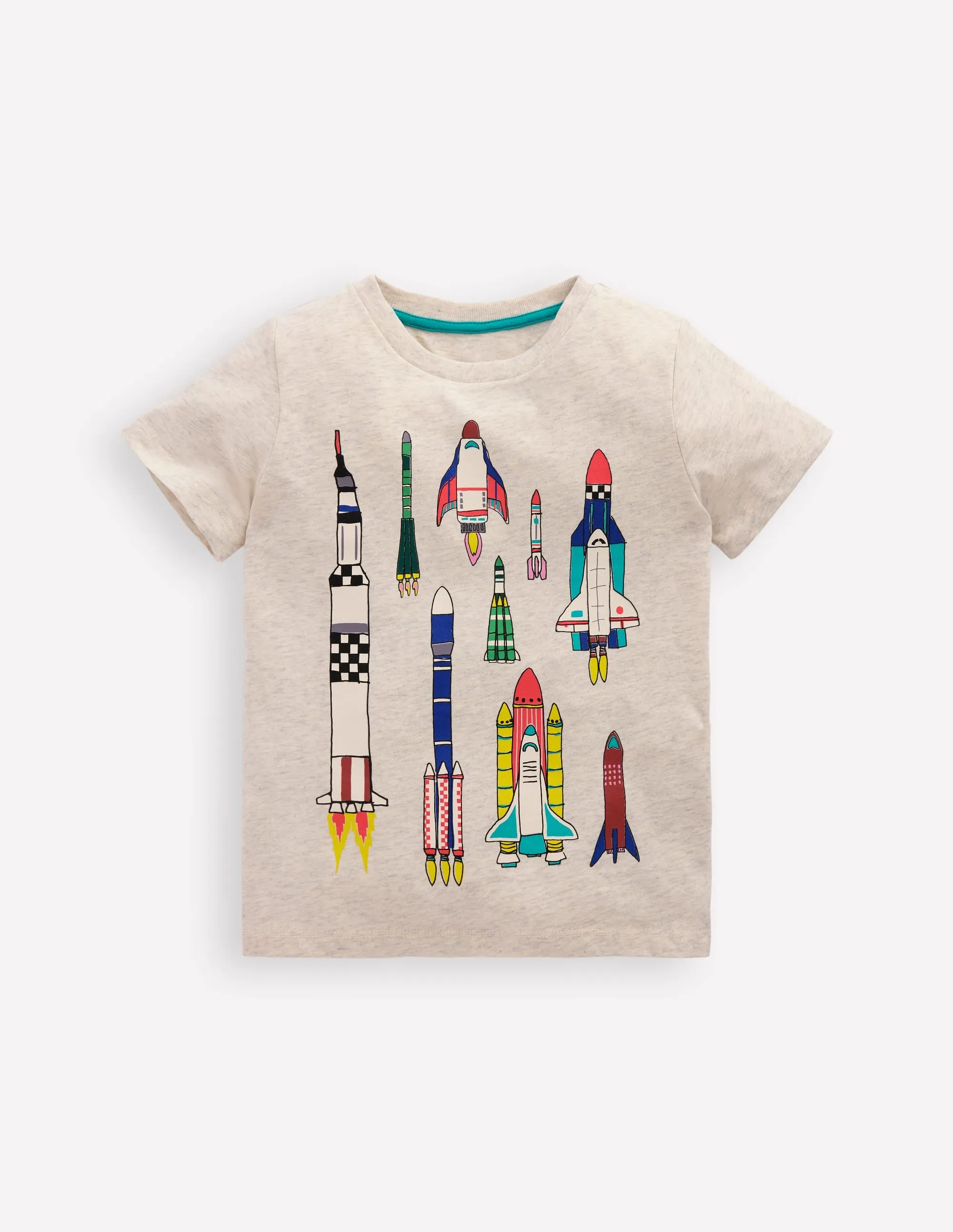 Short Sleeve Printed T-Shirt-oatmeal marl Rockets