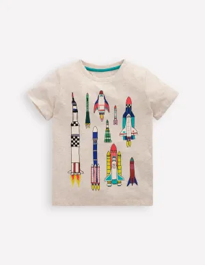 Short Sleeve Printed T-Shirt-oatmeal marl Rockets