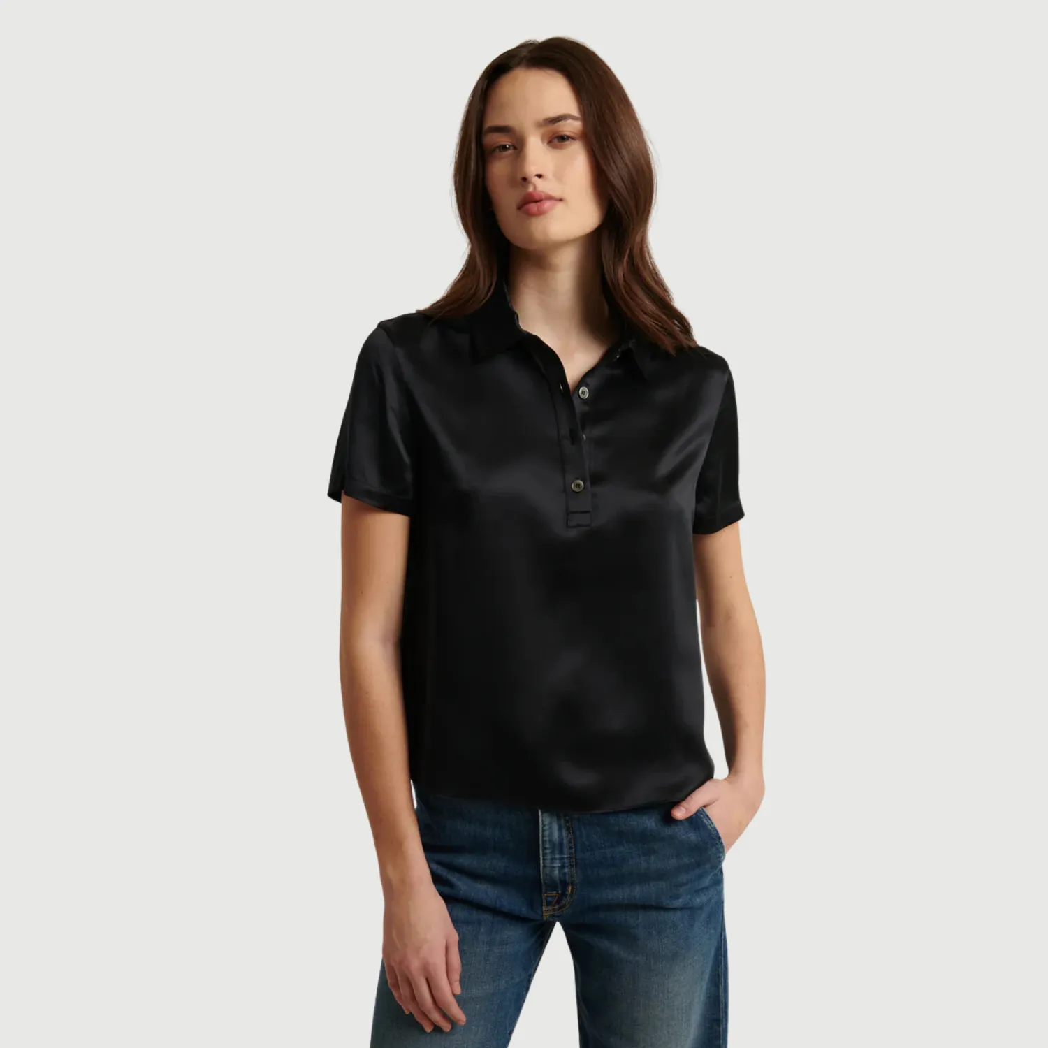 Short Sleeve Silk Satin Polo
