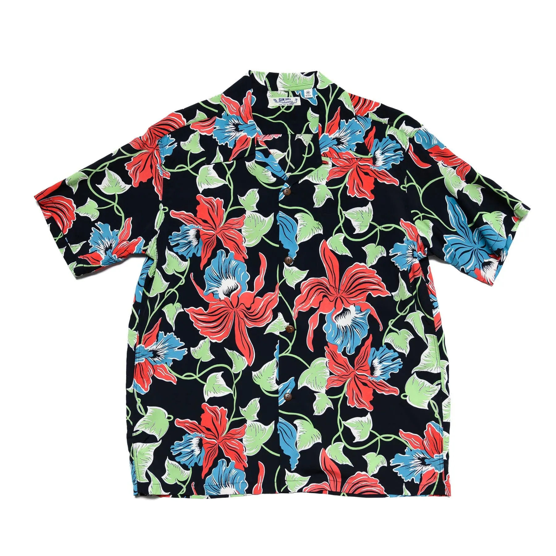 SS39217 Cattleya Orchid Short Sleeve Hawaiian Black