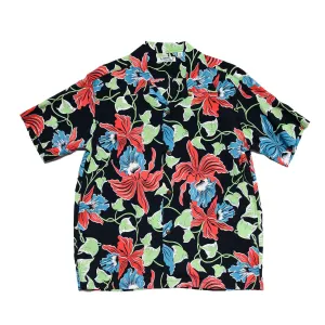 SS39217 Cattleya Orchid Short Sleeve Hawaiian Black