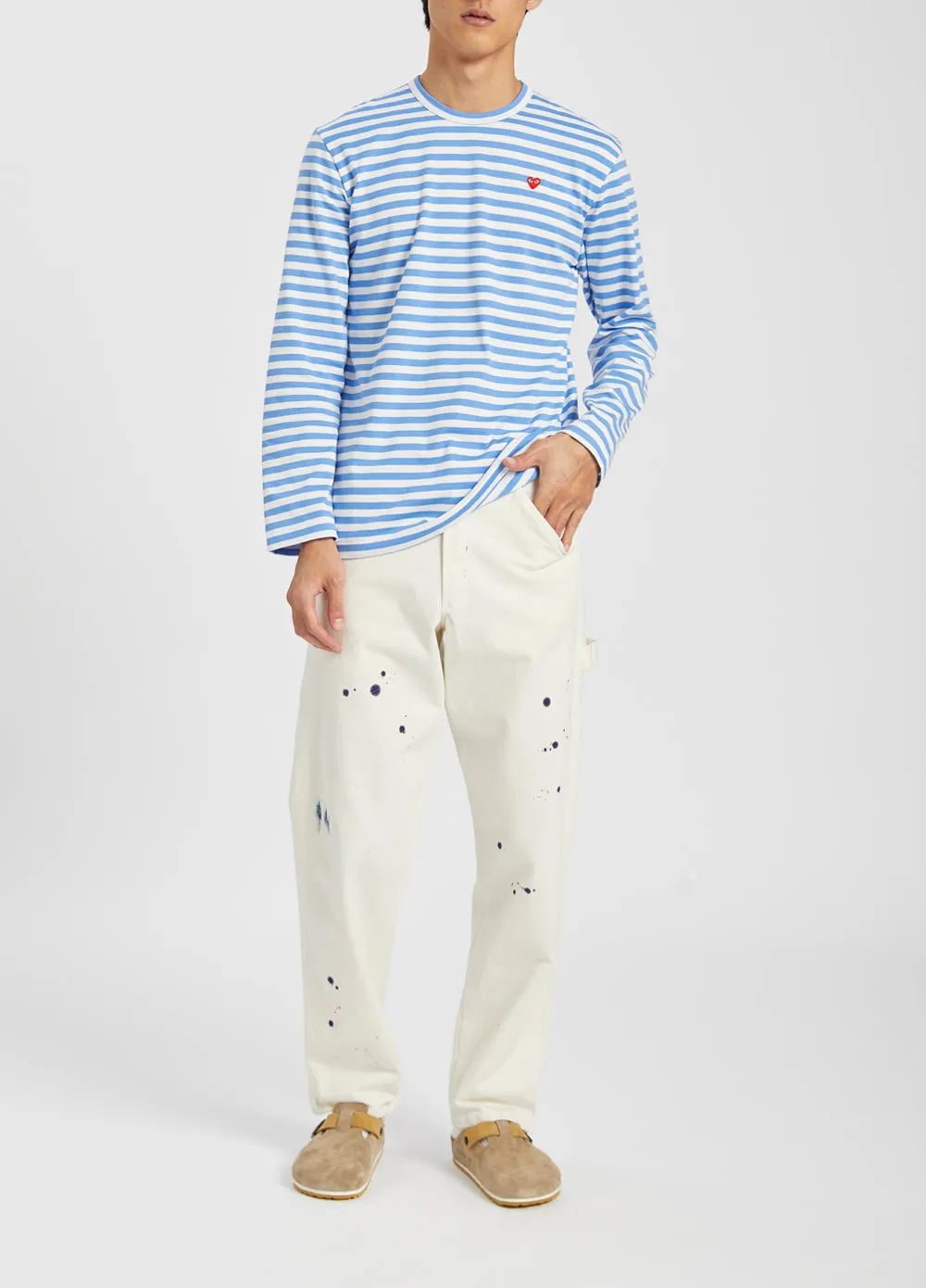 T218 Red Heart Stripe Long-sleeve T-shirt