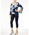 Thalia Sodi Printed Bell-Sleeve Top, Blue Petals XXL